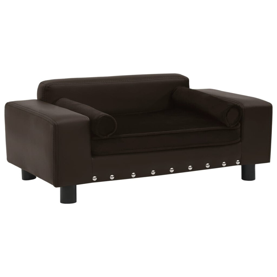 vidaXL Hondenbank 81x43x31 cm pluche en kunstleer bruin afbeelding 1