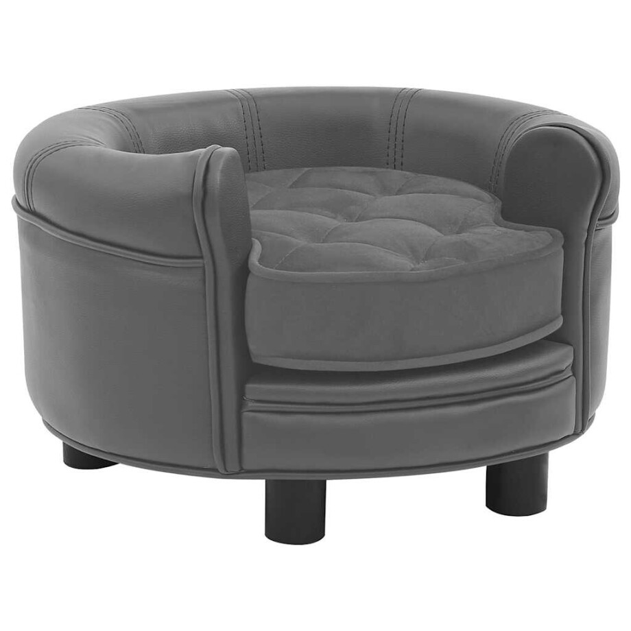vidaXL Hondenbank 48x48x32 cm pluche en kunstleer grijs afbeelding 1