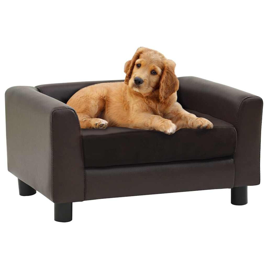 vidaXL Hondenbank 60x43x30 cm pluche en kunstleer bruin afbeelding 1