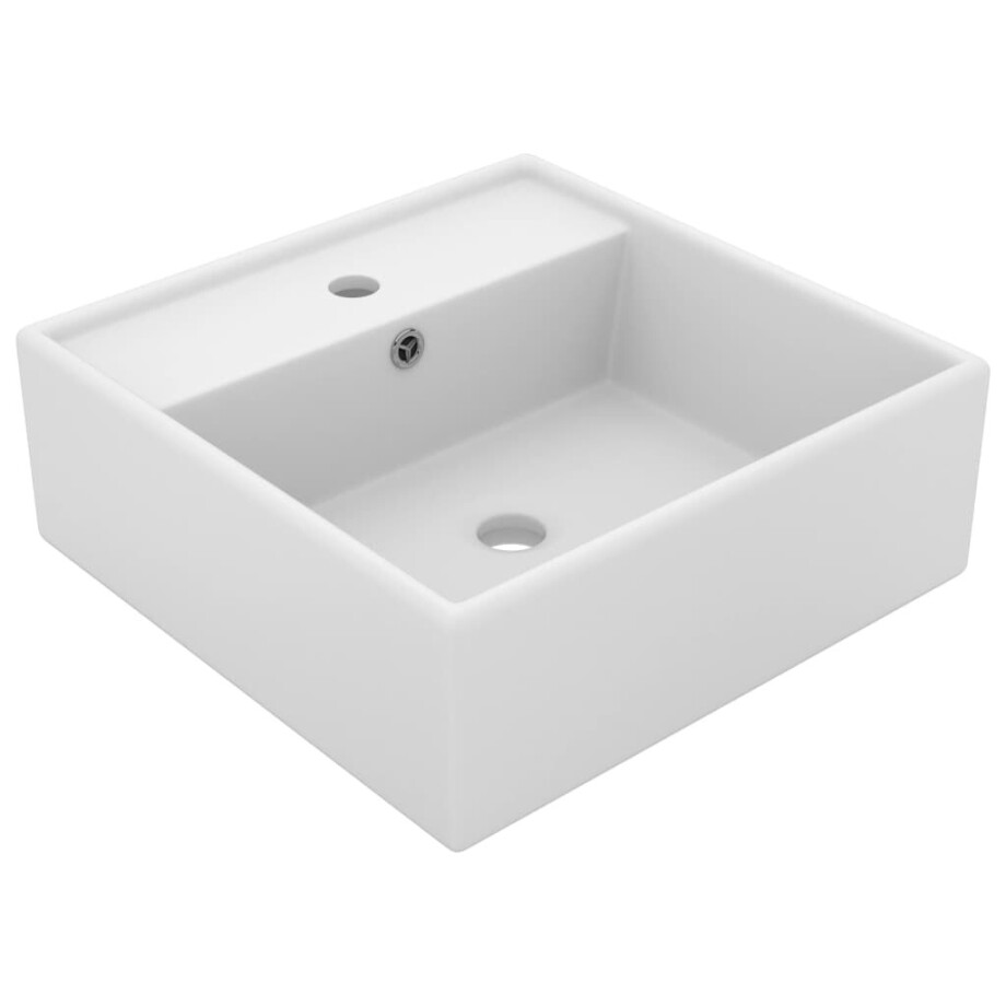 vidaXL Wastafel met overloop vierkant 41x41 cm keramiek matwit vidaXL Wastafel met overloop vierkant 41x41 cm keramiek matwit afbeelding 1