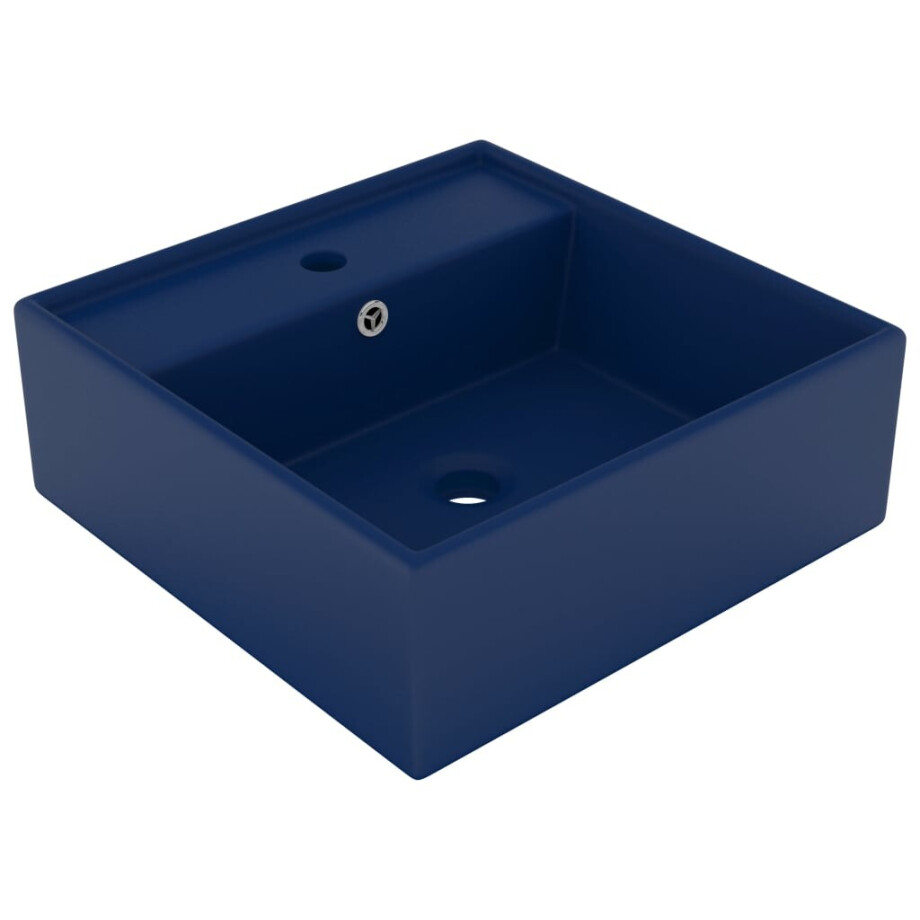 vidaXL Wastafel met overloop vierkant 41x41cm keramiek mat donkerblauw afbeelding 1