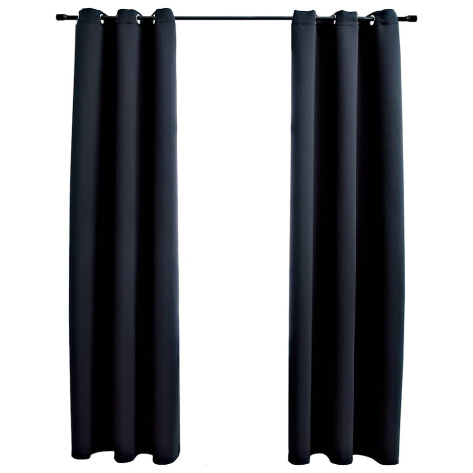 vidaXL Verduisteringsgordijnen met ringen 2 stuks zwart 97x213 cm stof afbeelding 1