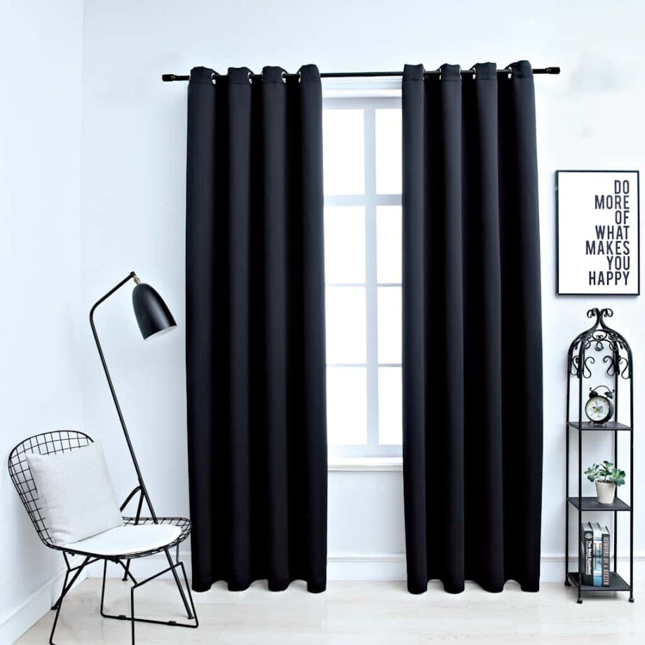 vidaXL Verduisteringsgordijnen met ringen 2 stuks zwart 137x213 cm stof afbeelding 1
