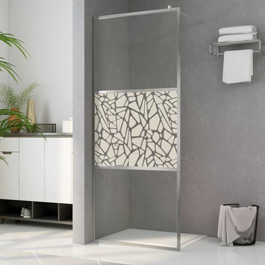 vidaXL Inloopdouchewand met stenenmotief 90x195 cm ESG-glas afbeelding 1