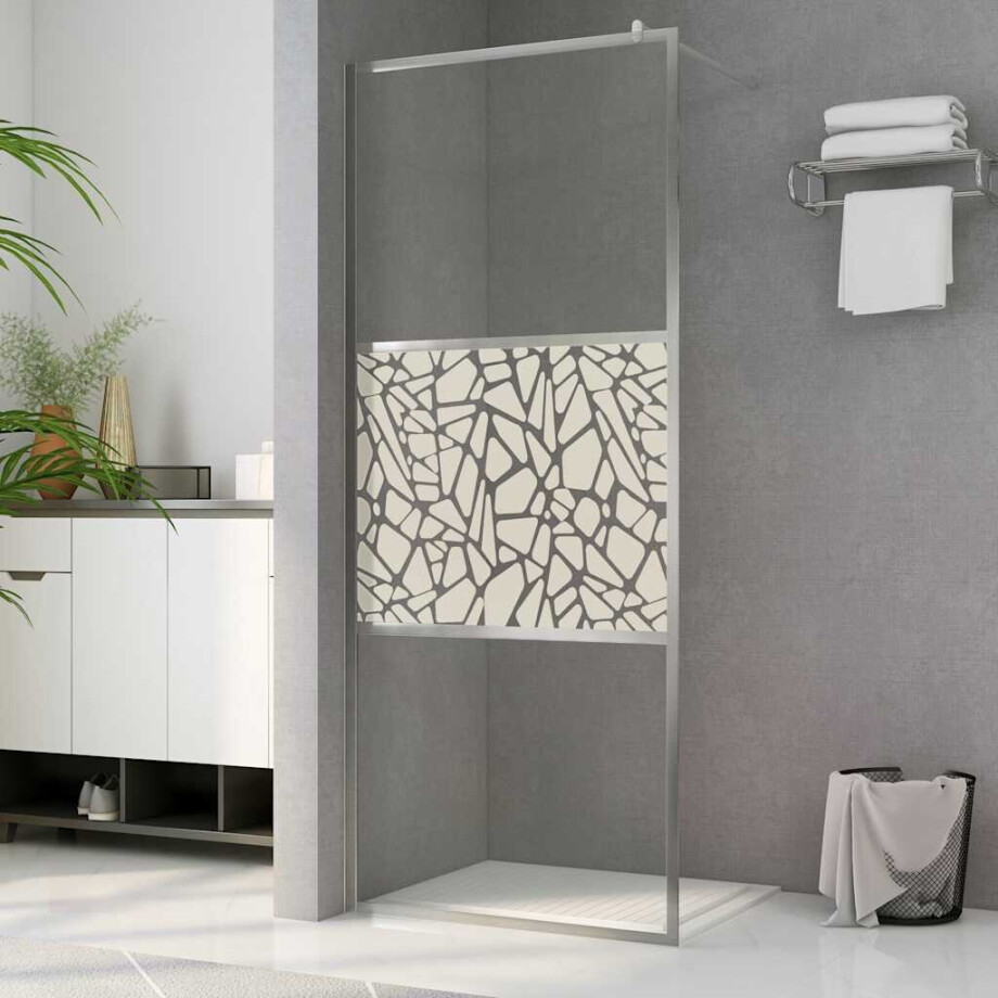 vidaXL Inloopdouchewand met stenenmotief 140x195 cm ESG-glas afbeelding 1