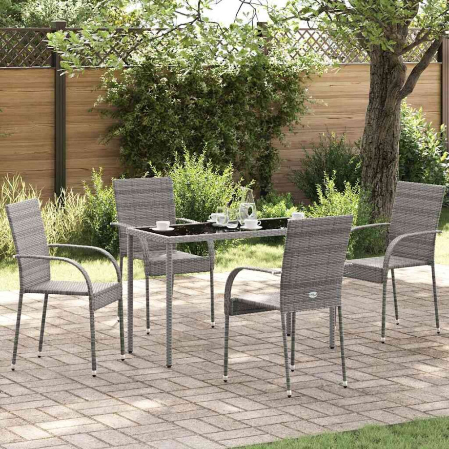 vidaXL Tuinstoelen stapelbaar 4 st poly rattan grijs afbeelding 1