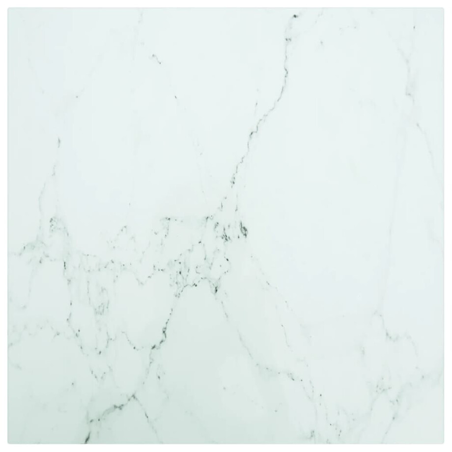vidaXL Tafelblad 50x50 cm 6 mm gehard glas met marmeren design wit afbeelding 1