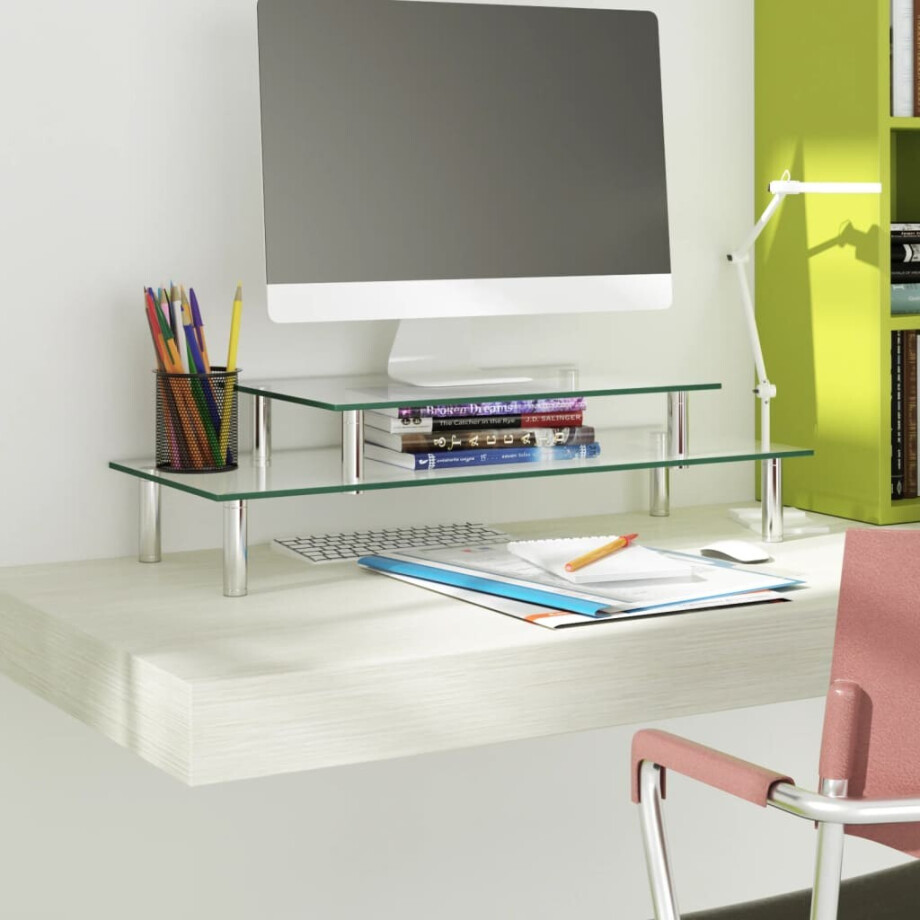 vidaXL Monitorstandaard 2-laags transparant glas afbeelding 