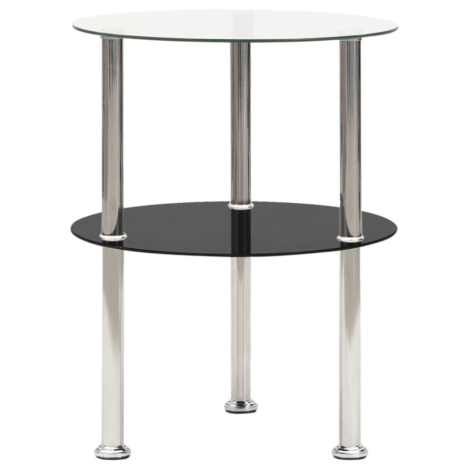 vidaXL Bijzettafel 2-laags 38 cm gehard glas transparant en zwart afbeelding 1