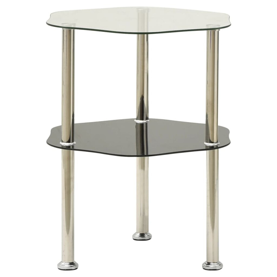 vidaXL Bijzettafel 2-laags 38x38x50 cm gehard glas transparant zwart afbeelding 1