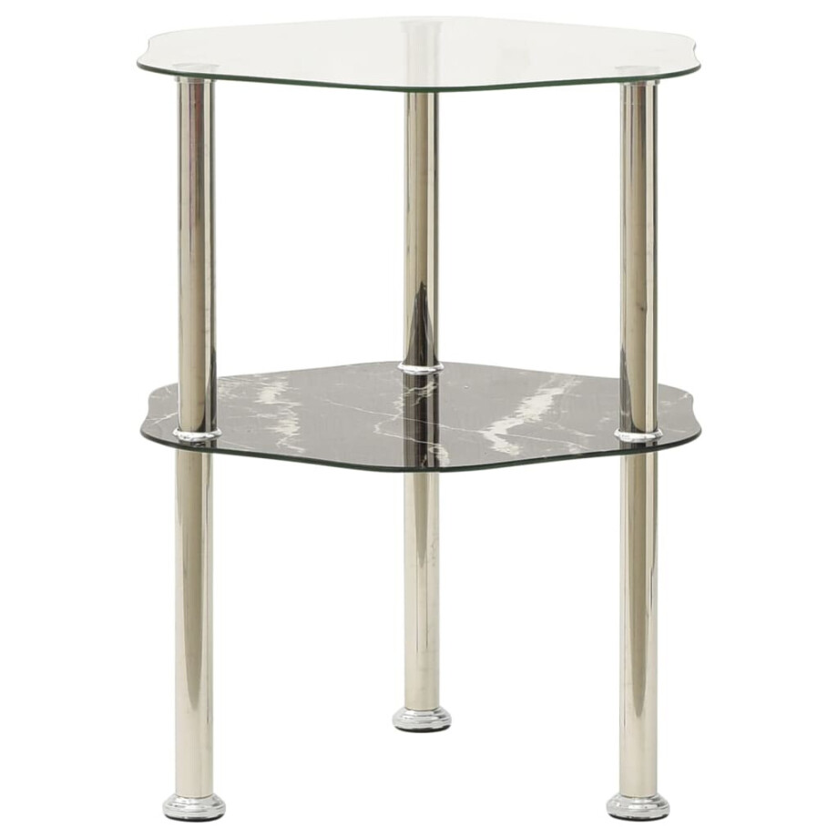 vidaXL Bijzettafel 2-laags 38x38x50 cm gehard glas transparant zwart afbeelding 1