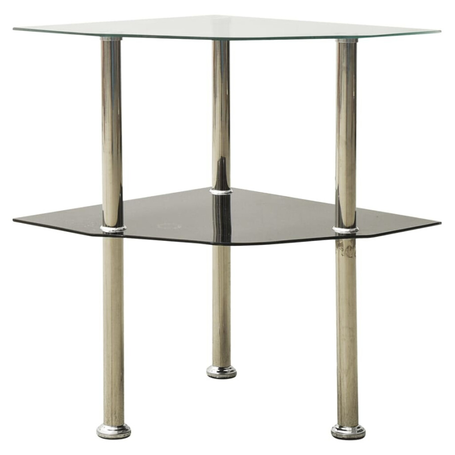 vidaXL Bijzettafel 2-laags 38x38x50 cm gehard glas transparant zwart vidaXL Bijzettafel 2-laags 38x38x50 cm gehard glas transparant zwart afbeelding 1