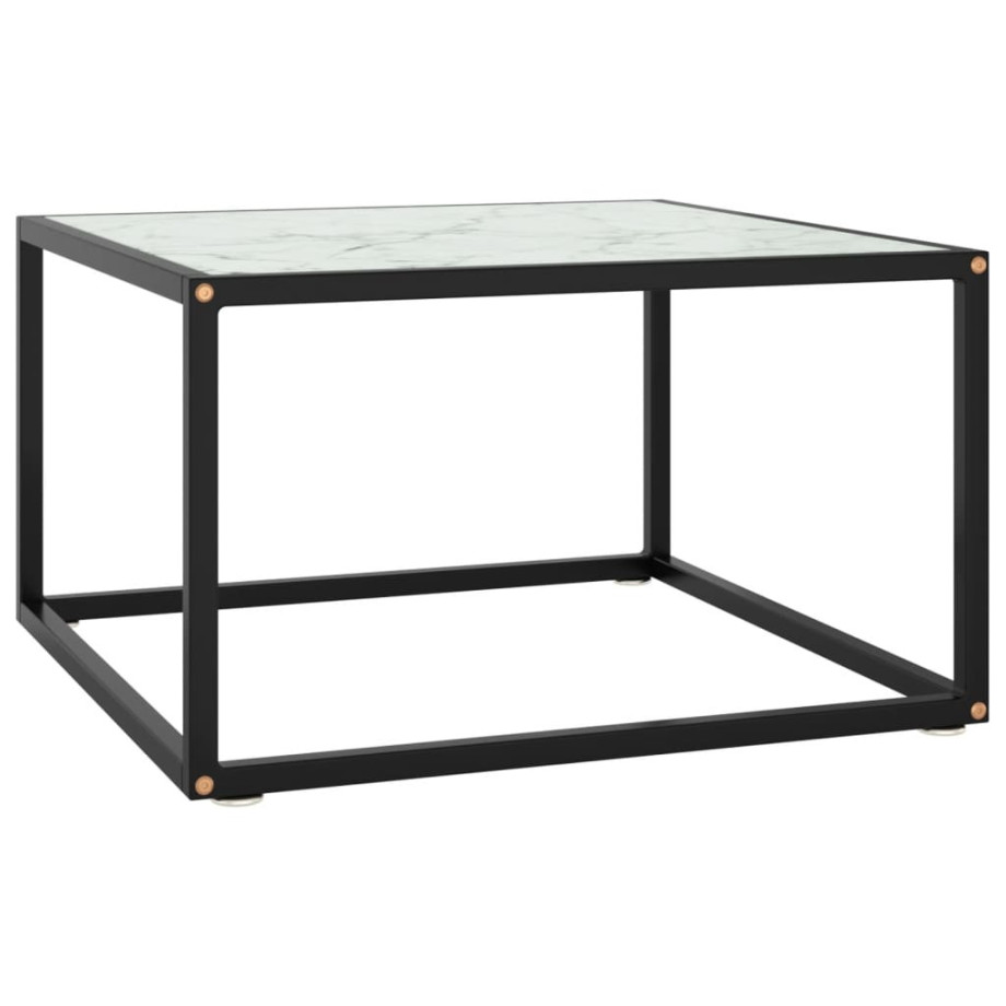 vidaXL Salontafel met wit marmerglas 60x60x35 cm zwart afbeelding 1