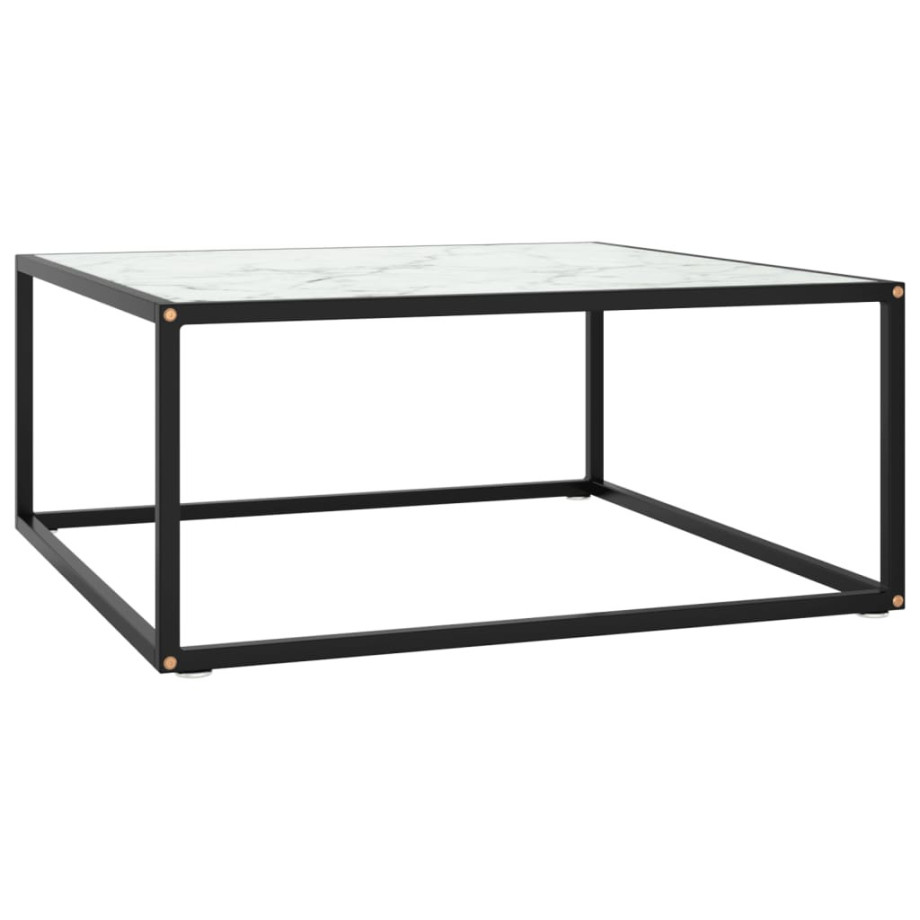 vidaXL Salontafel met wit marmerglas 80x80x35 cm zwart afbeelding 1