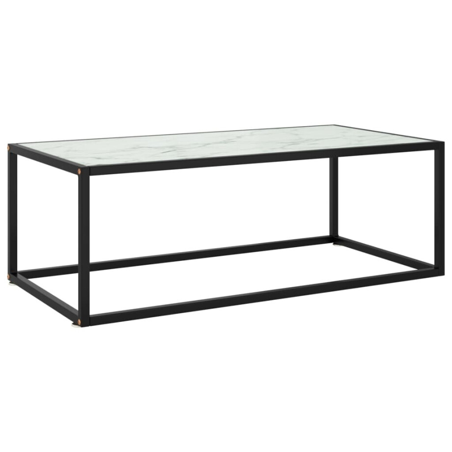 vidaXL Salontafel met wit marmerglas 100x50x35 cm zwart afbeelding 1