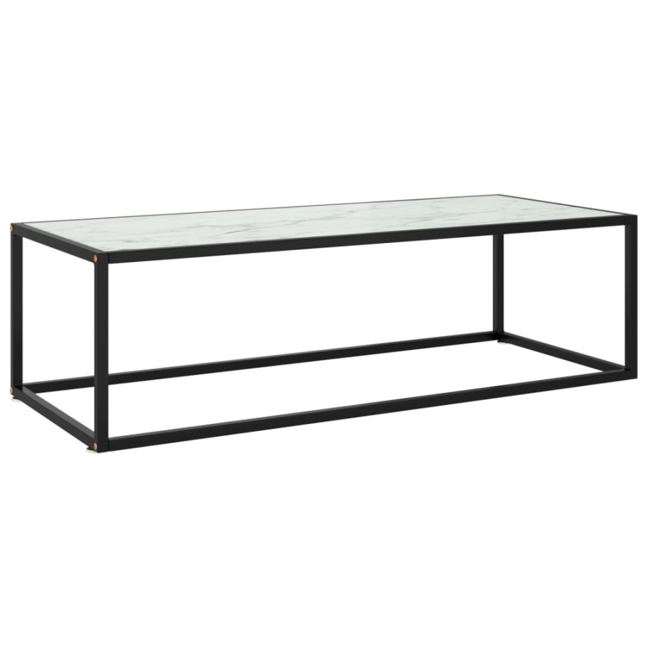 vidaXL Salontafel met wit marmerglas 120x50x35 cm zwart afbeelding 1