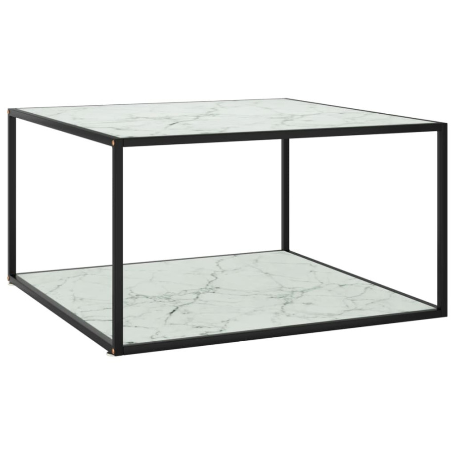 vidaXL Salontafel met wit marmerglas 90x90x50 cm zwart afbeelding 1