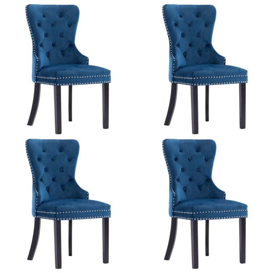 vidaXL Eetkamerstoelen 4 st fluweel blauw vidaXL Eetkamerstoelen 4 st fluweel blauw afbeelding 1