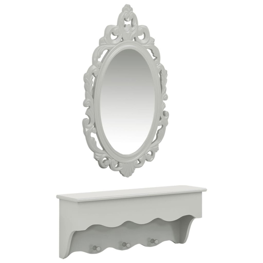 vidaXL Wandset met spiegel en haken grijs afbeelding 1