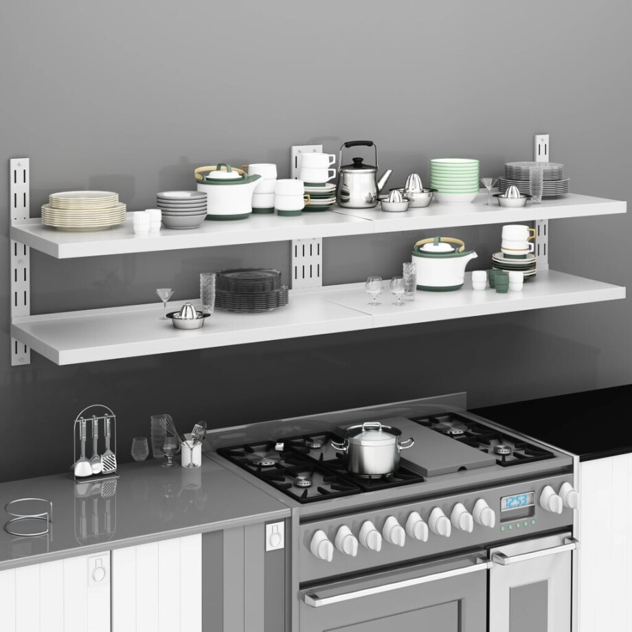 vidaXL Wandschappen zwevend 2-laags 2 st 200x30 cm roestvrij staal afbeelding 1