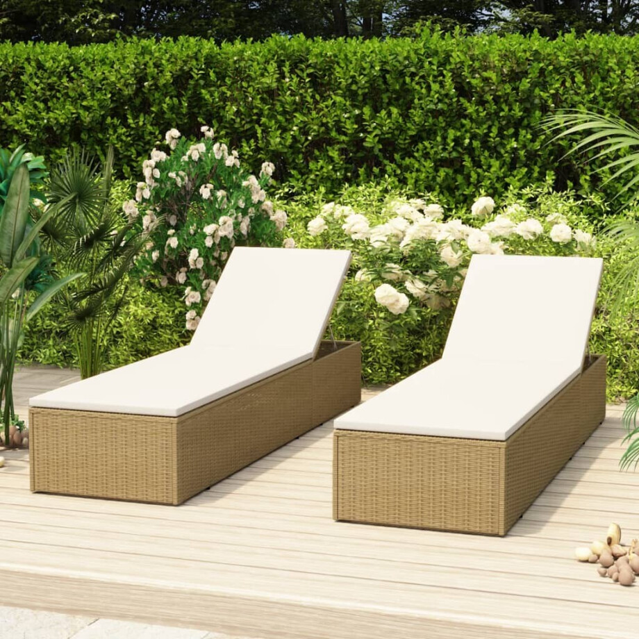 vidaXL Ligbed poly rattan bruin en crèmewit vidaXL Ligbed poly rattan bruin en crèmewit afbeelding 1