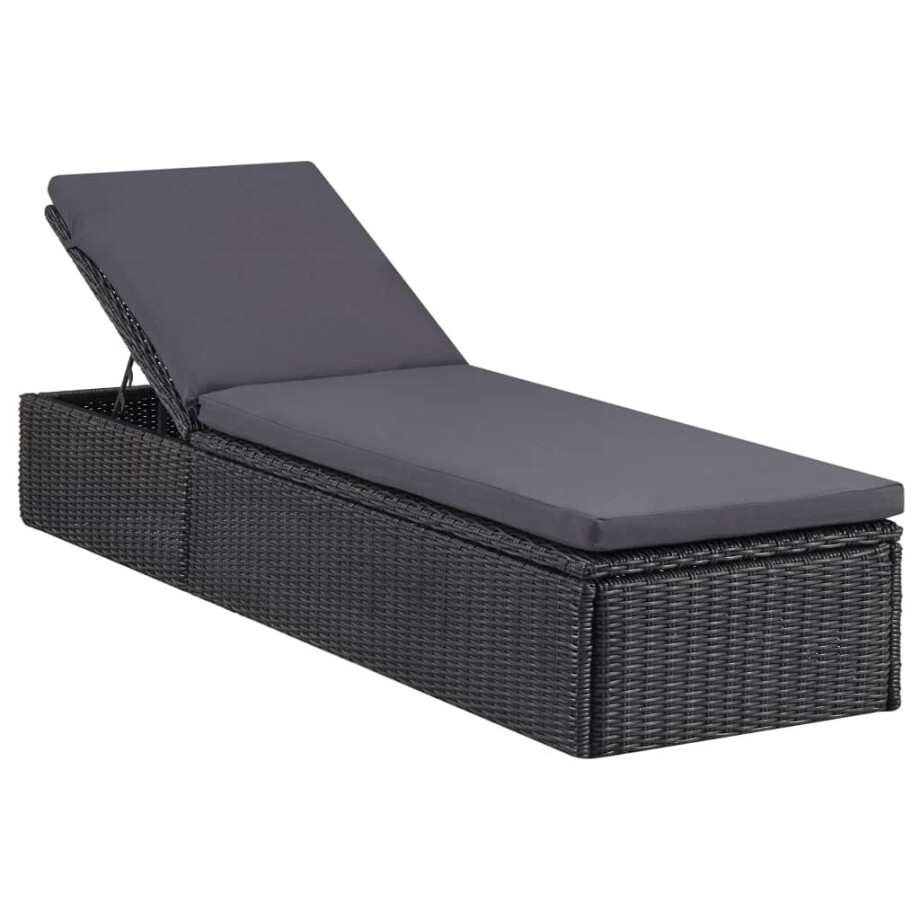 vidaXL Ligbed poly rattan zwart en donkergrijs vidaXL Ligbed poly rattan zwart en donkergrijs afbeelding 1
