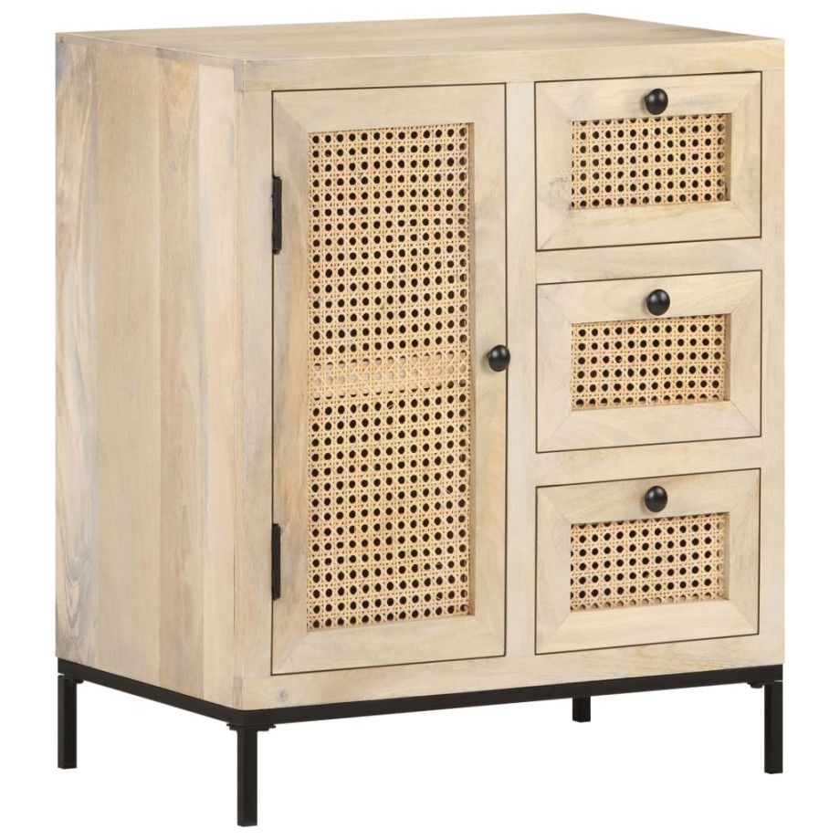 vidaXL Dressoir 60x35x70 cm massief mangohout en natuurlijk riet afbeelding 1