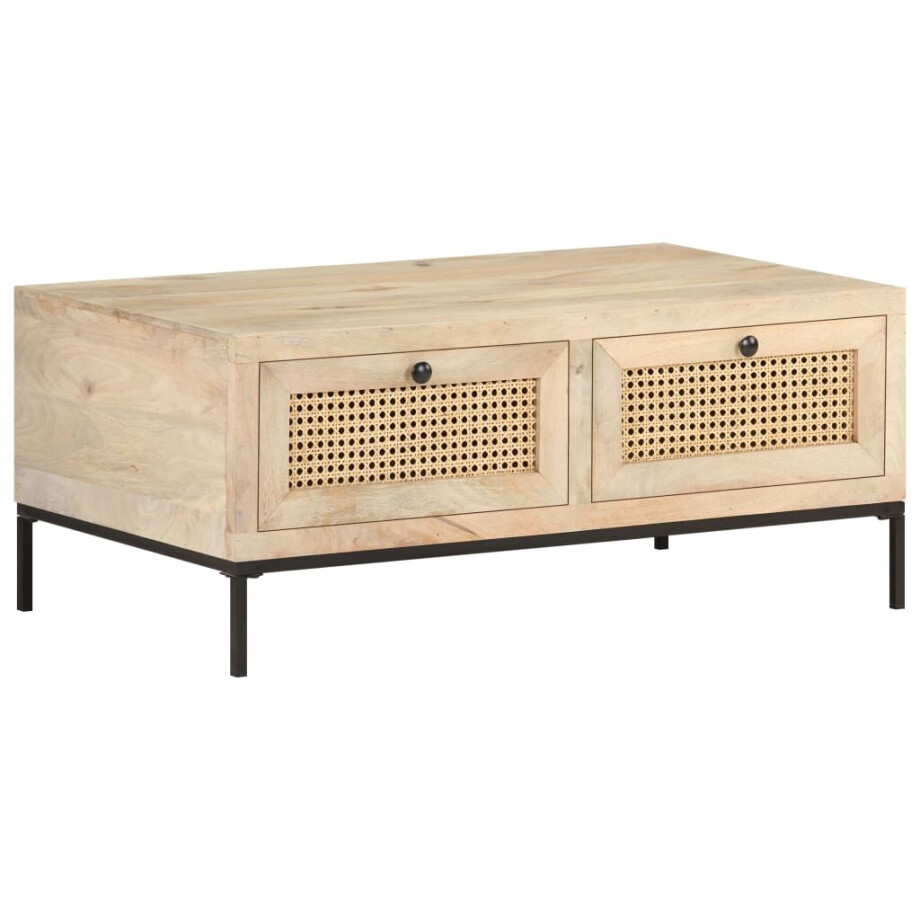 vidaXL Salontafel 90x50x37 cm massief mangohout en natuurlijk riet vidaXL Salontafel 90x50x37 cm massief mangohout en natuurlijk riet afbeelding 1