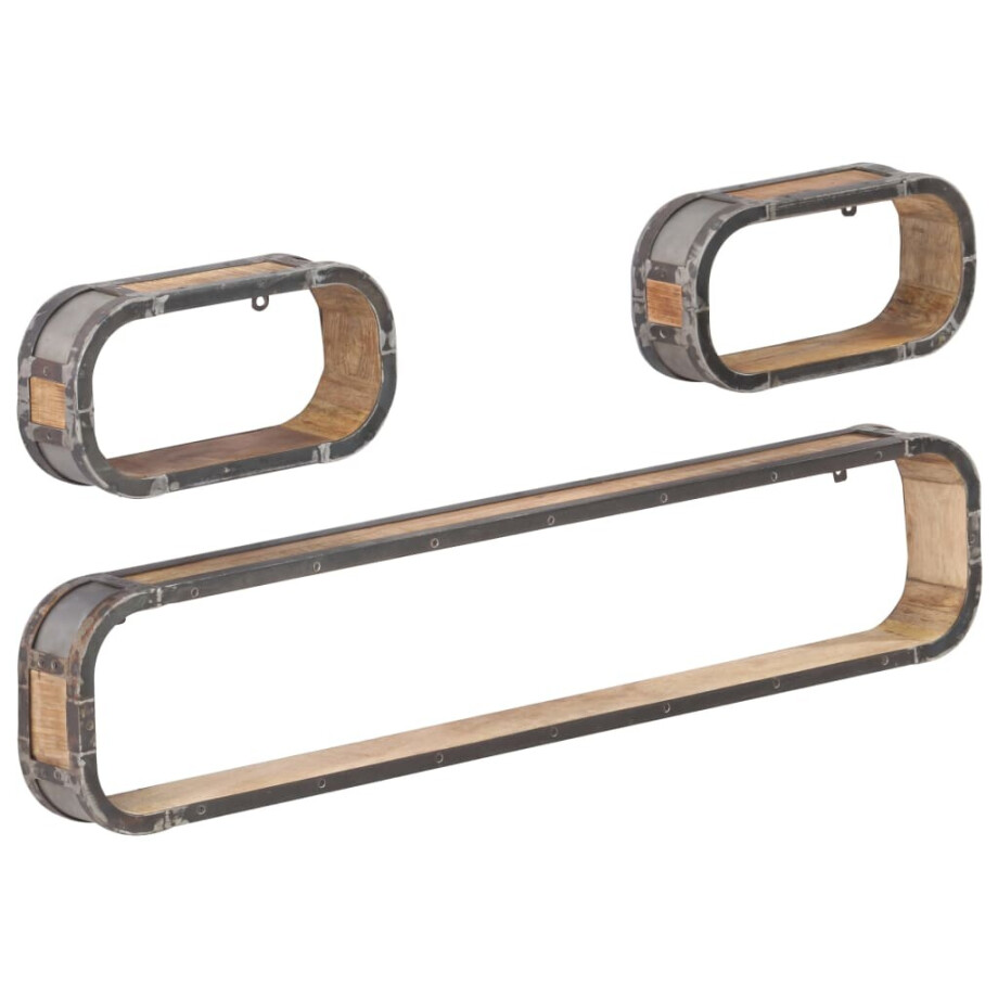 vidaXL 3-delige Wandschappenset massief mangohout afbeelding 1