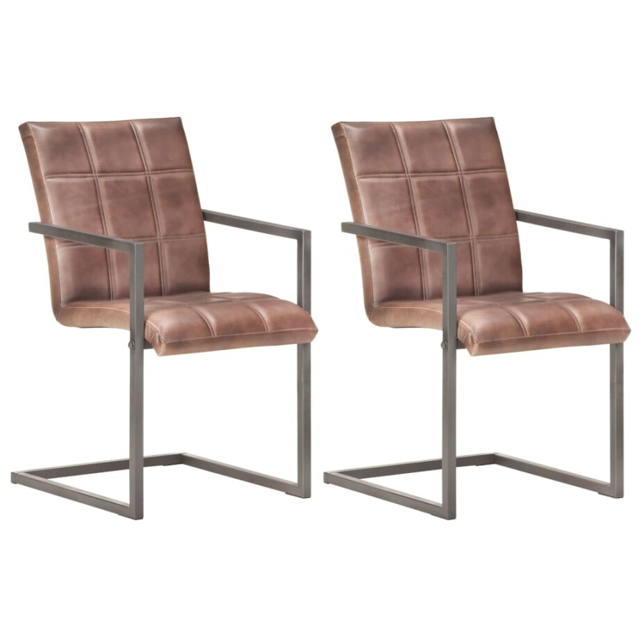 vidaXL Eetkamerstoelen 2 st echt leer verweerd bruin afbeelding 1