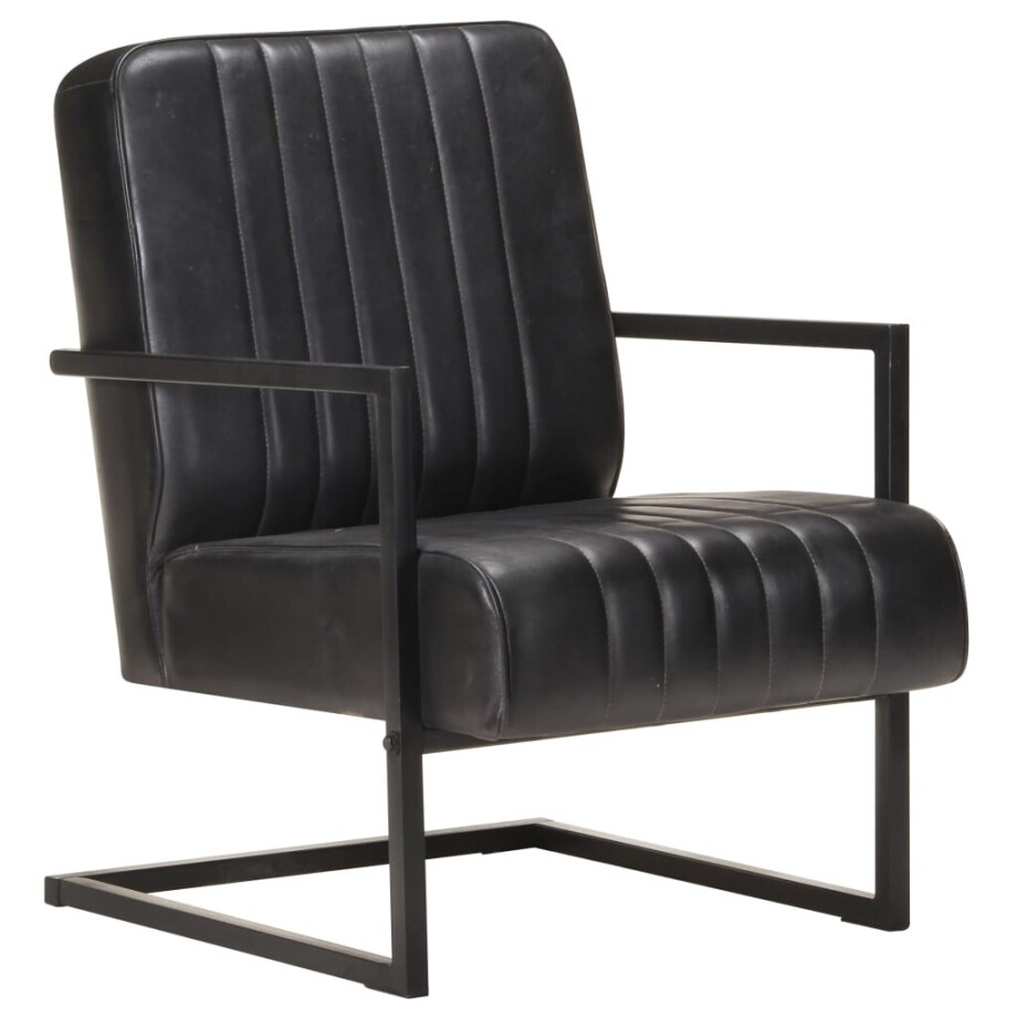 vidaXL Fauteuil echt leer zwart afbeelding 1