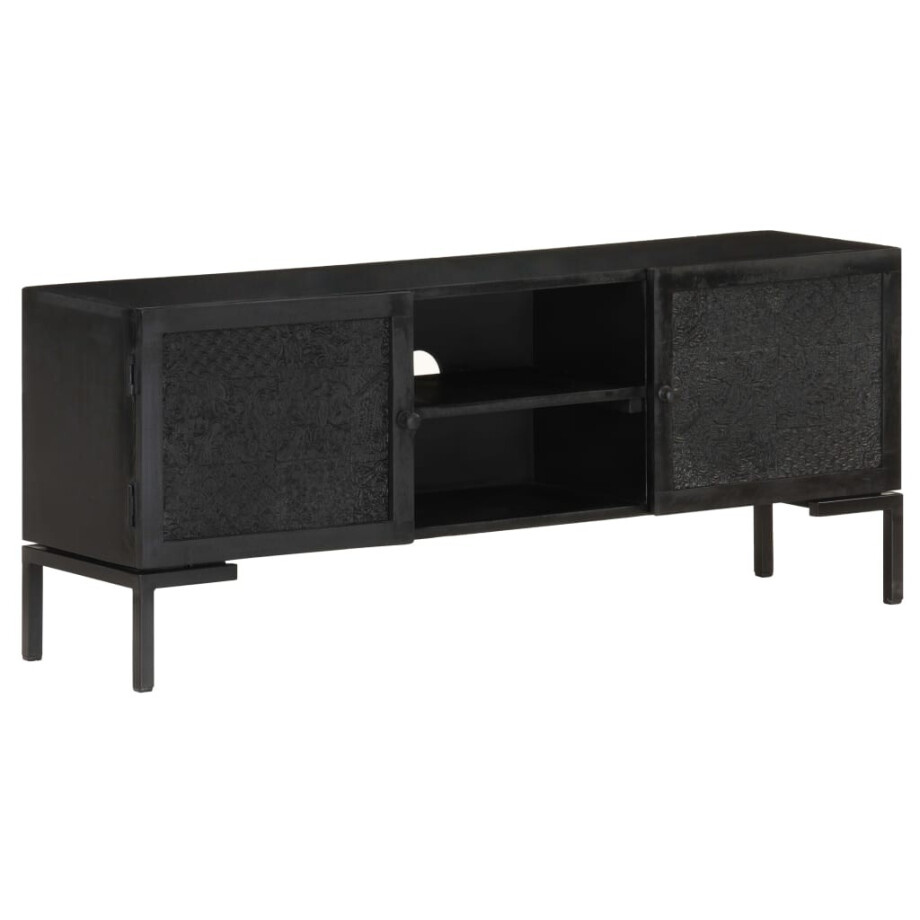 vidaXL Tv-meubel 115x30x46 cm massief mangohout zwart vidaXL Tv-meubel 115x30x46 cm massief mangohout zwart afbeelding 1