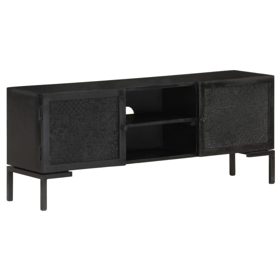 vidaXL Tv-meubel 115x30x46 cm massief mangohout zwart afbeelding 1