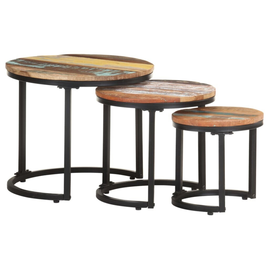 vidaXL Bijzettafel 3 st massief gerecycled hout vidaXL Bijzettafel 3 st massief gerecycled hout afbeelding 1