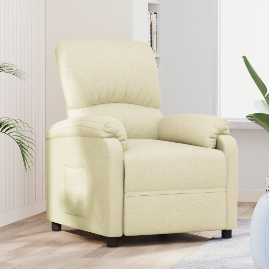 vidaXL Fauteuil verstelbaar stof crèmekleurig afbeelding 1