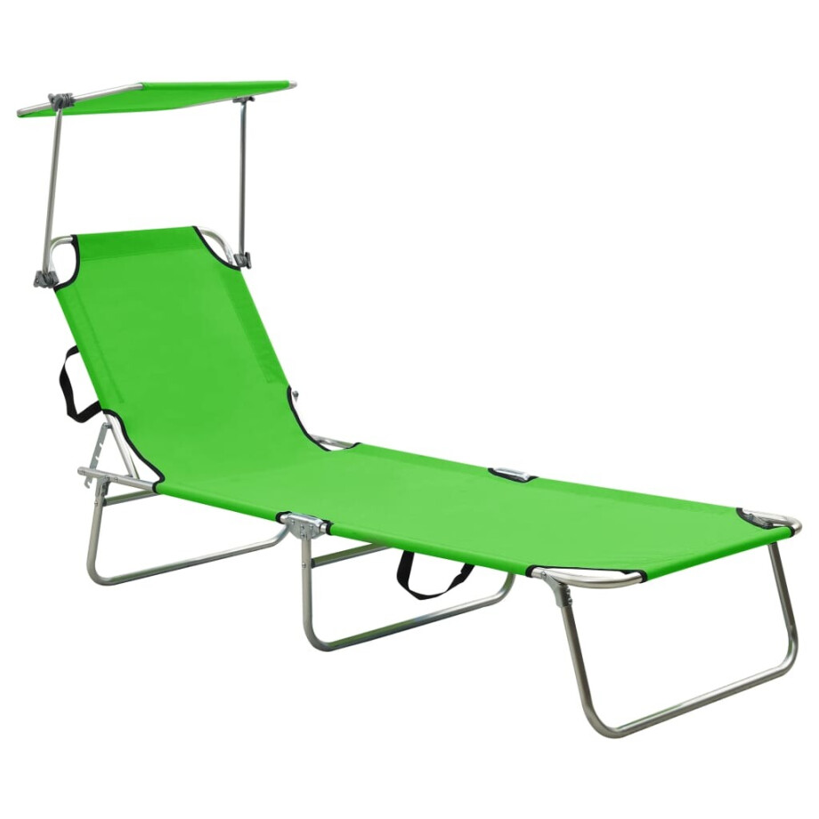 vidaXL Ligbed inklapbaar met luifel aluminium groen afbeelding 1