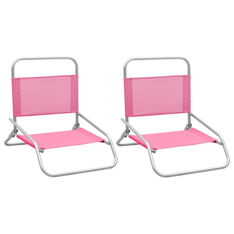 vidaXL Strandstoelen 2 st inklapbaar stof roze afbeelding 1