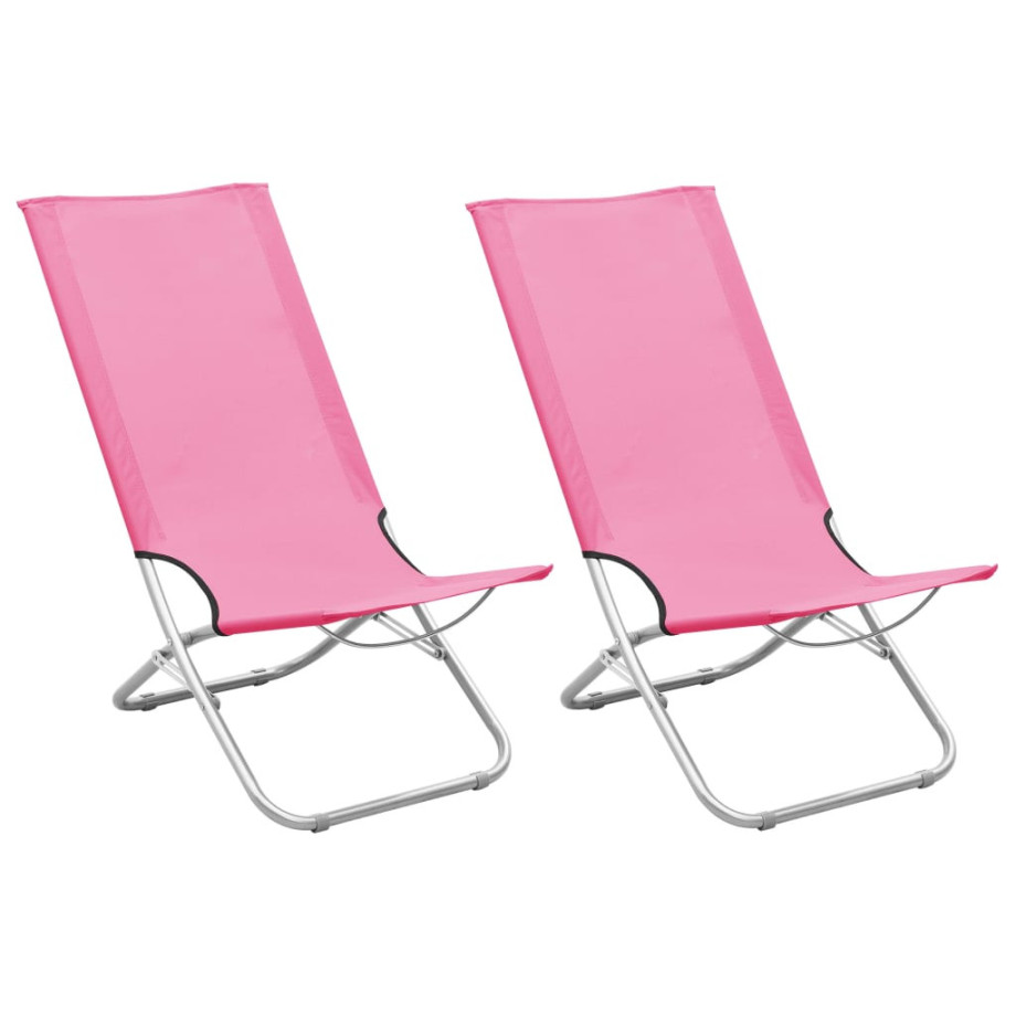 vidaXL Strandstoelen 2 st inklapbaar stof roze afbeelding 1