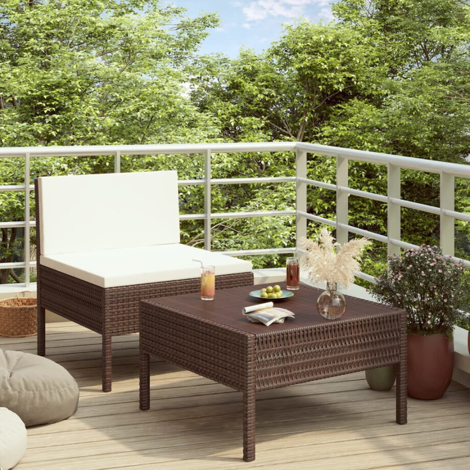 vidaXL 2-delige Loungeset met kussens poly rattan bruin afbeelding 1