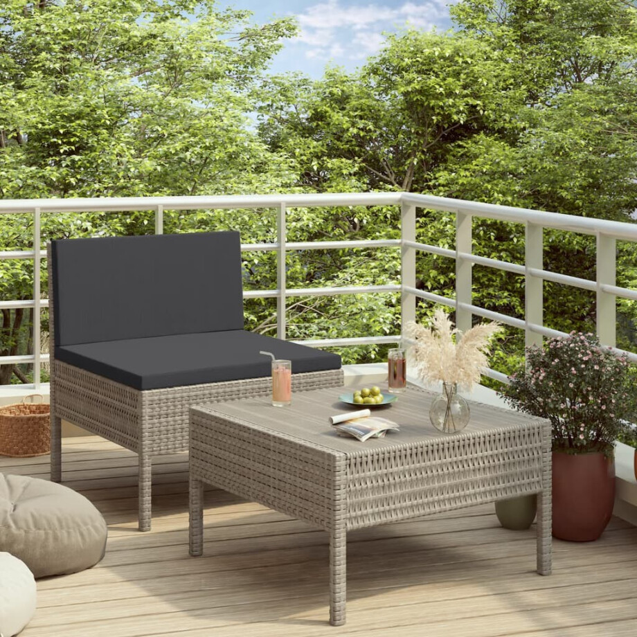 vidaXL 2-delige Loungeset met kussens poly rattan grijs afbeelding 1