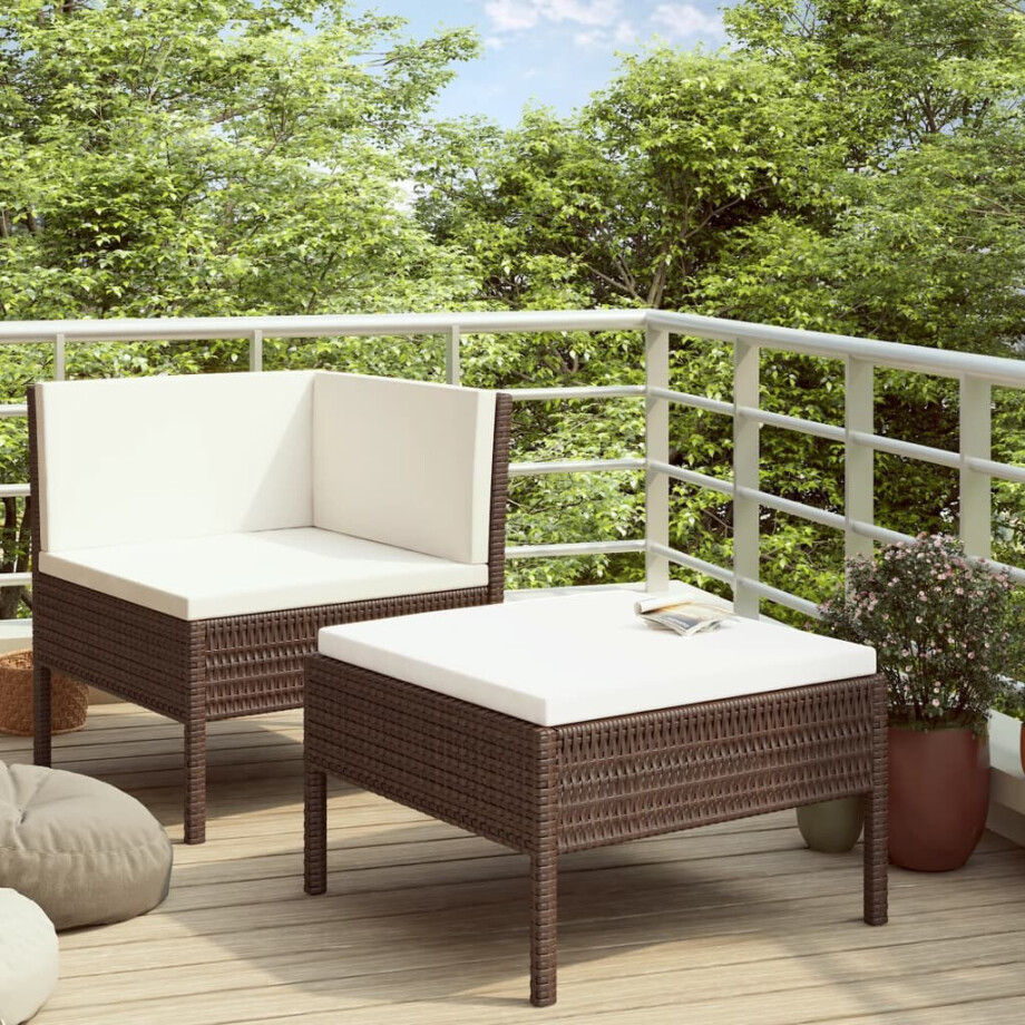 vidaXL 2-delige Loungeset met kussens poly rattan bruin vidaXL 2-delige Loungeset met kussens poly rattan bruin afbeelding 1