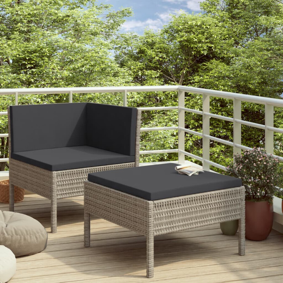 vidaXL 2-delige Loungeset met kussens poly rattan grijs vidaXL 2-delige Loungeset met kussens poly rattan grijs afbeelding 1