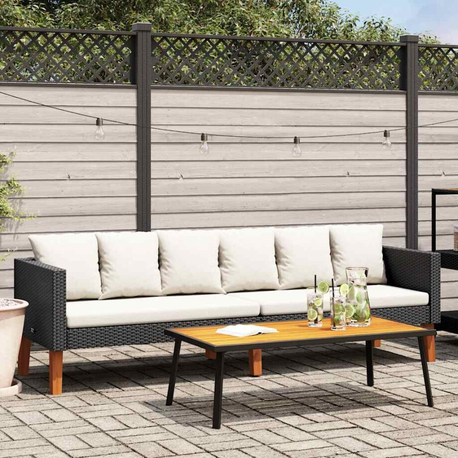 vidaXL Tuinbank 3-zits met kussens poly rattan zwart vidaXL Tuinbank 3-zits met kussens poly rattan zwart afbeelding 1