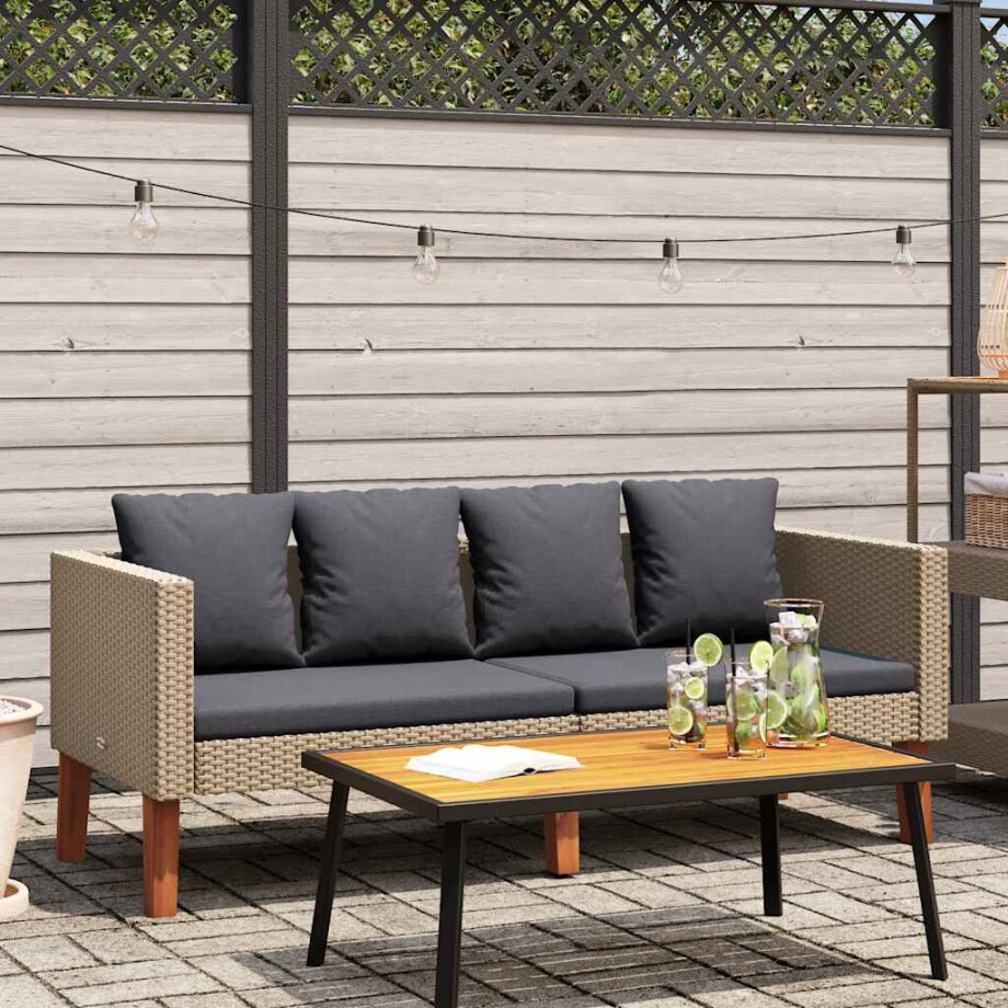 vidaXL Tuinbank 2-zits met kussens poly rattan beige vidaXL Tuinbank 2-zits met kussens poly rattan beige afbeelding 1