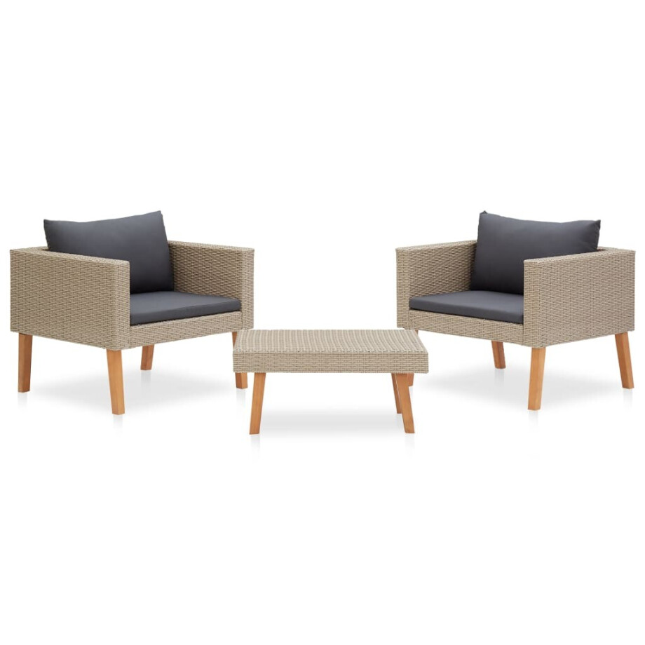 vidaXL 3-delige Loungeset met kussens poly rattan beige vidaXL 3-delige Loungeset met kussens poly rattan beige afbeelding 1