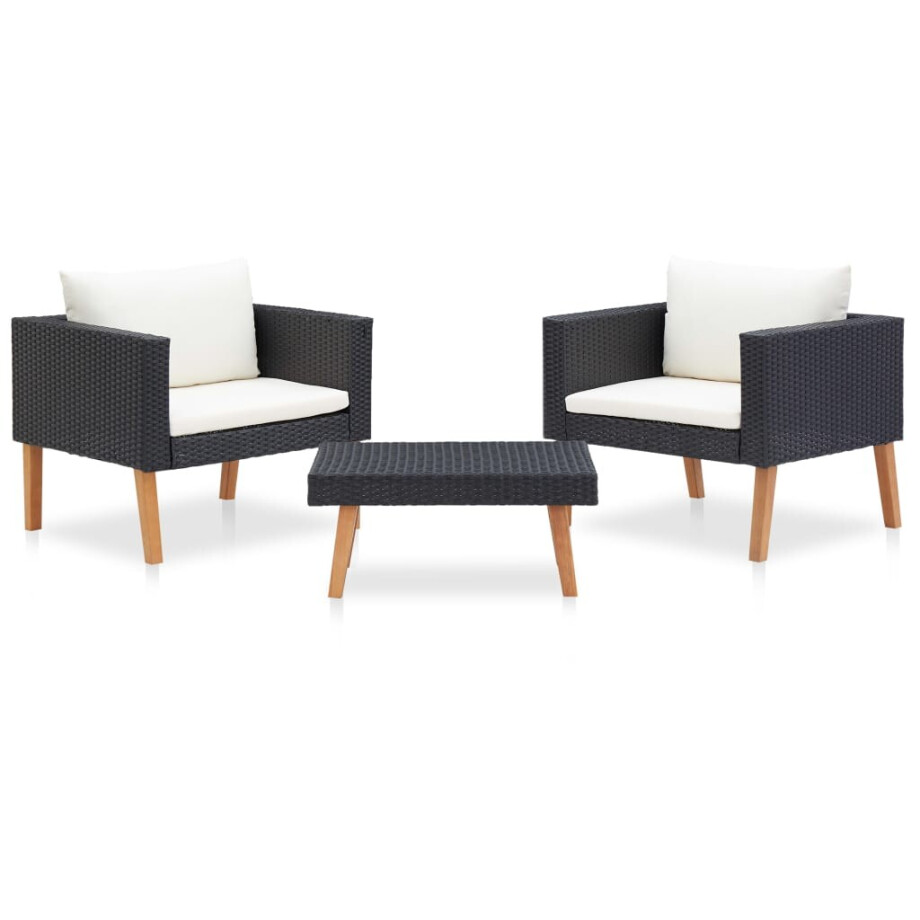 vidaXL 3-delige Loungeset met kussens poly rattan zwart vidaXL 3-delige Loungeset met kussens poly rattan zwart afbeelding 1