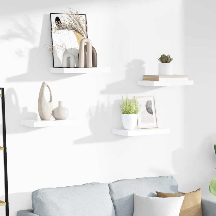 vidaXL Wandschappen zwevend 4 st 40x23x3,8 cm MDF hoogglans wit afbeelding 1