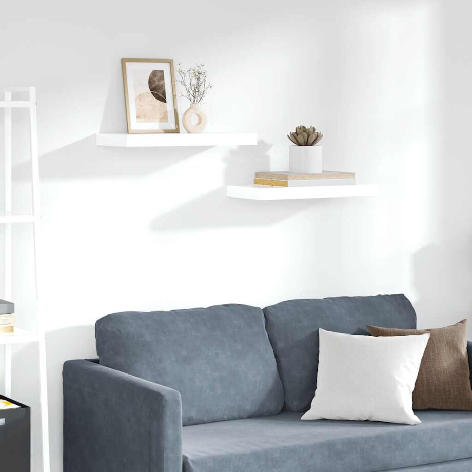 vidaXL Wandschappen zwevend 2 st 50x23x3,8 cm MDF hoogglans wit afbeelding 1