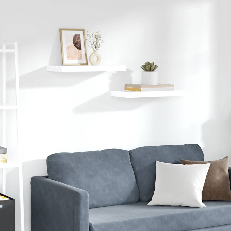 vidaXL Wandschappen zwevend 2 st 50x23x3,8 cm MDF hoogglans wit afbeelding 1