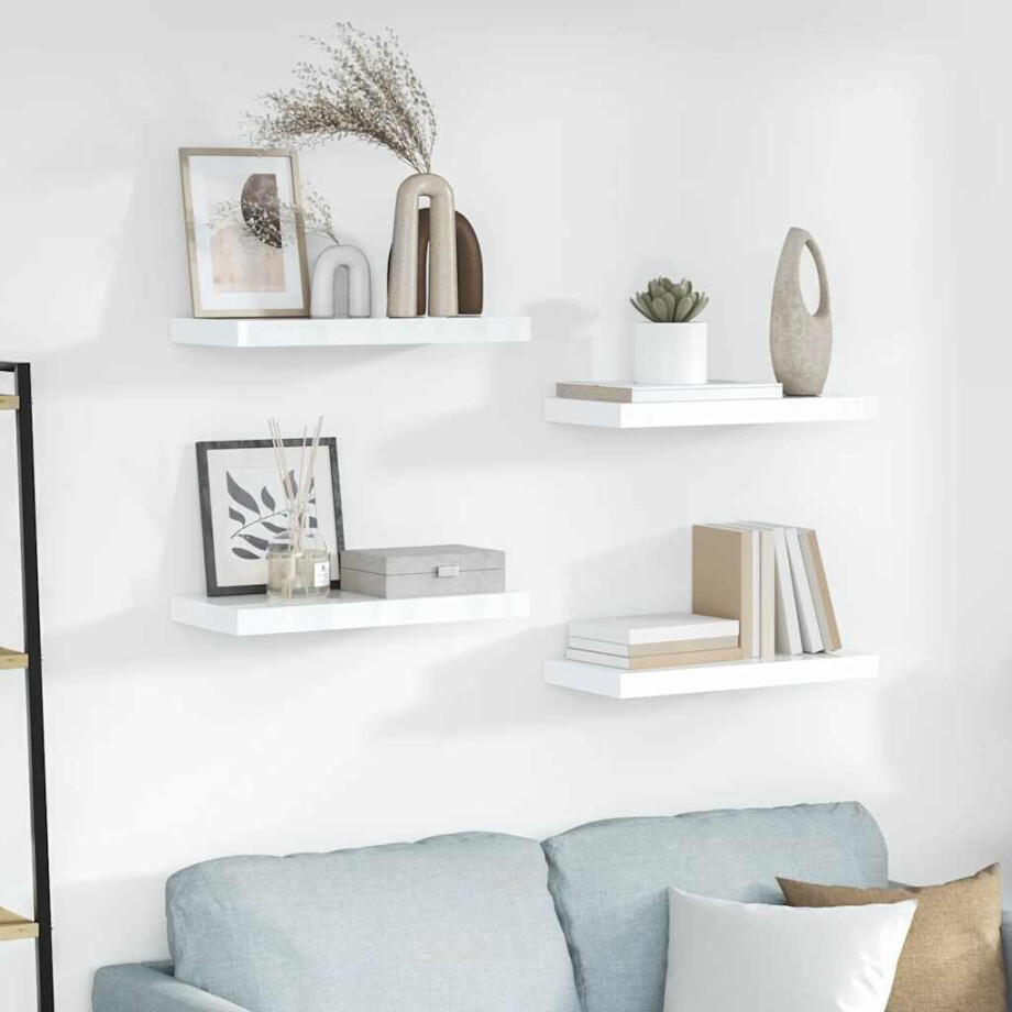 vidaXL Wandschappen zwevend 4 st 50x23x3,8 cm MDF hoogglans wit afbeelding 1